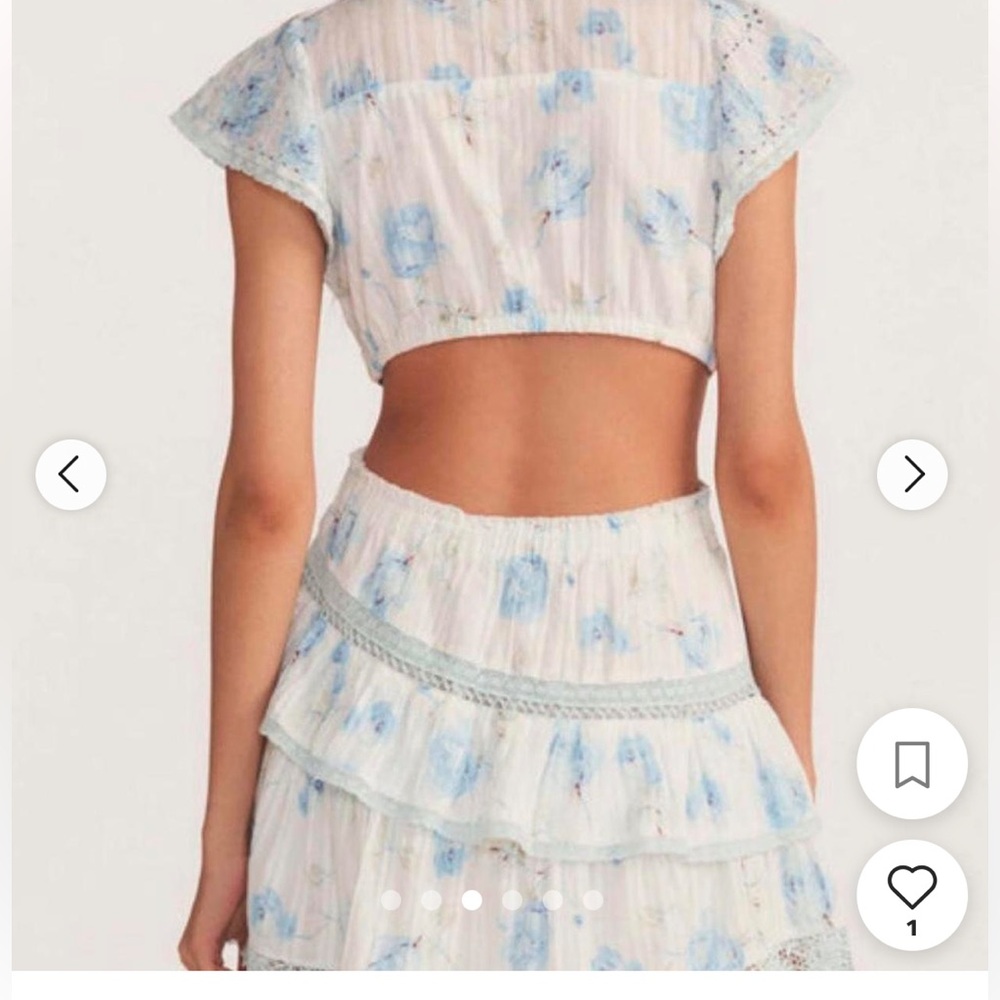 LoveShackFancy Light Blue Floral Ruffle Cutout Mini Dress - Picture 3 of 9